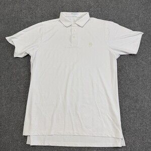 Draddy Sport Polo Shirt Mens Large White Polka Dot Golf Performance Stretch Logo